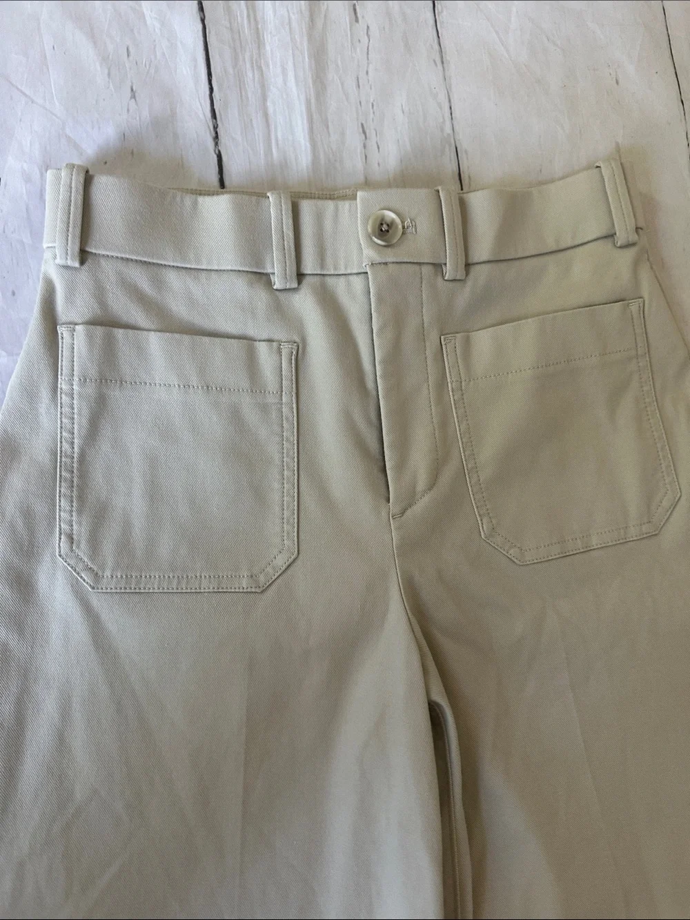 SPANX Stretch Twill Patch pocket Wide Leg High-Rise Pants in light khaki